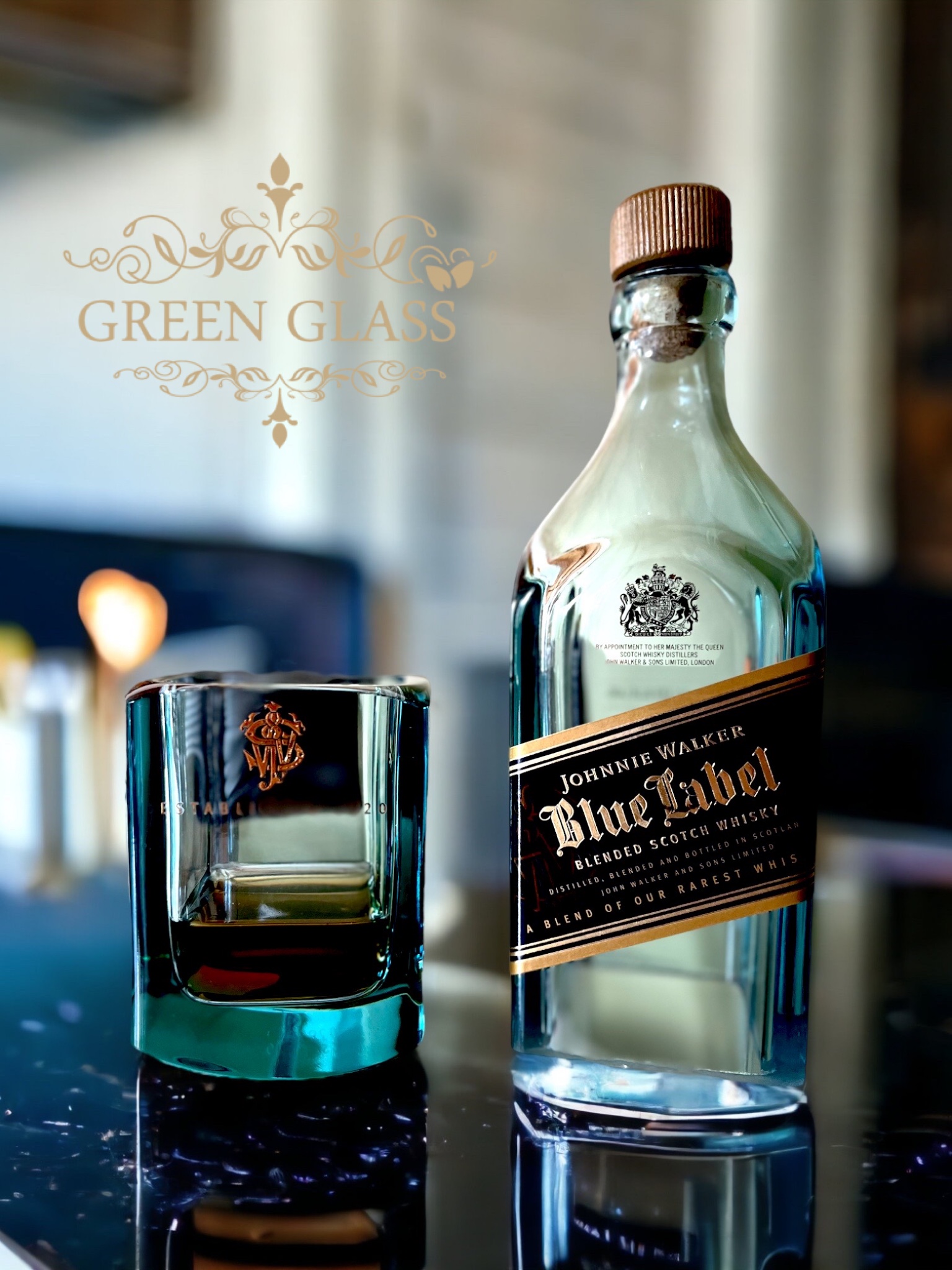 Vaso reciclado de whisky botella a johnnie Walker Blue Label 